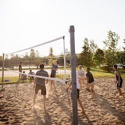 People playing beach volleyball